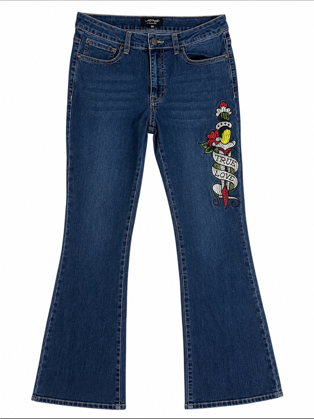 Lee Dark Blue Flare Jeans with Colorful Side Embroidery - Women
